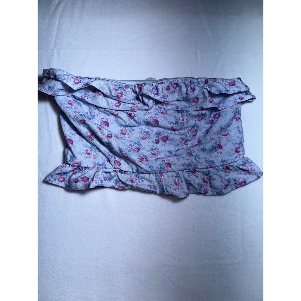 Altar'd State Floral Ruffle Tube Top Blue Pink Rose Smocked Crop Top Medium